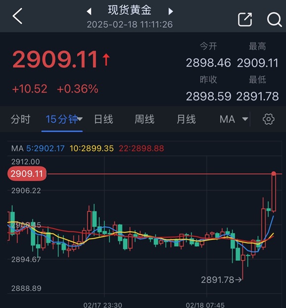 黄金突发大涨行情！金价自低点飙升逾17美元